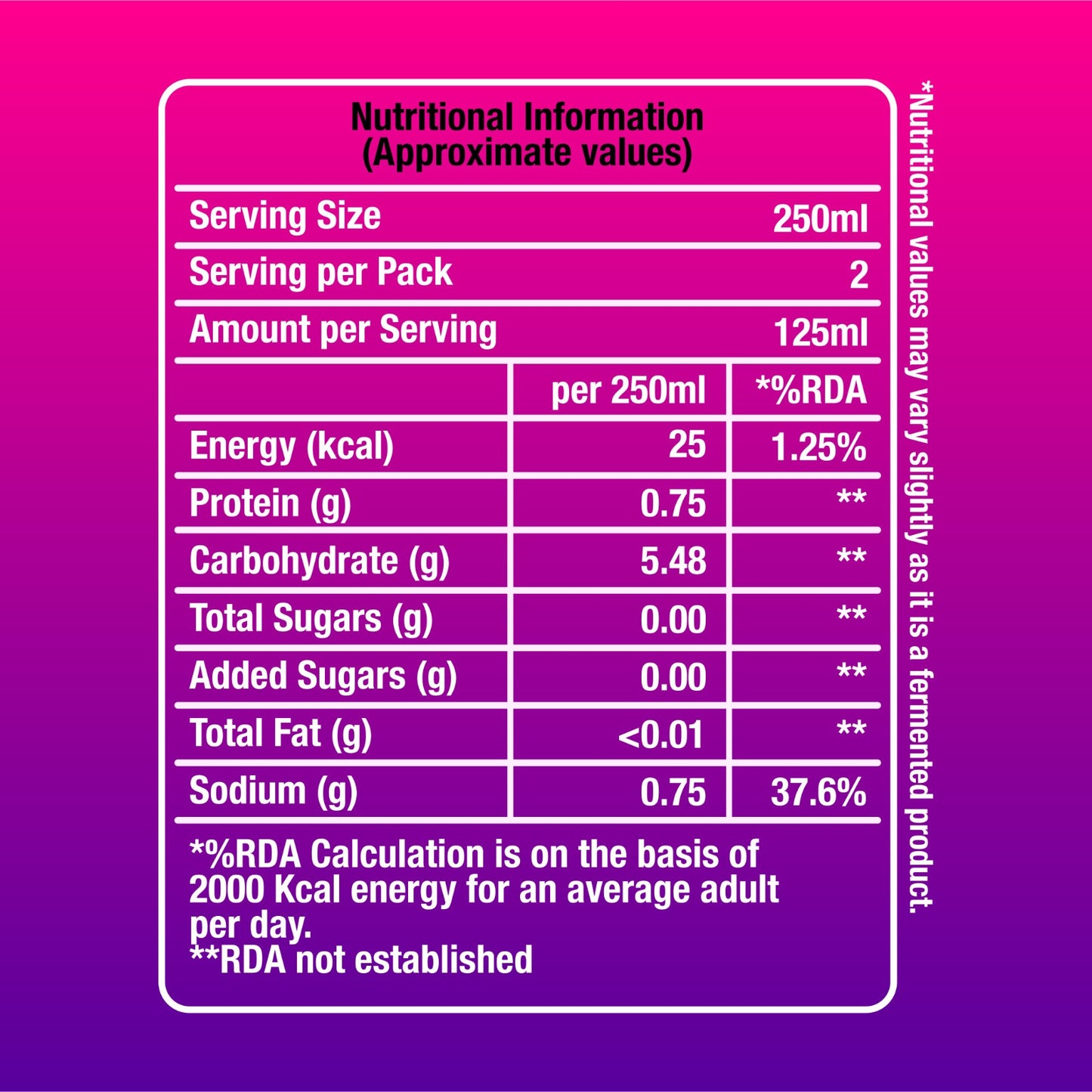 Fermenta Beetroot Sour Kanji Nutrition label