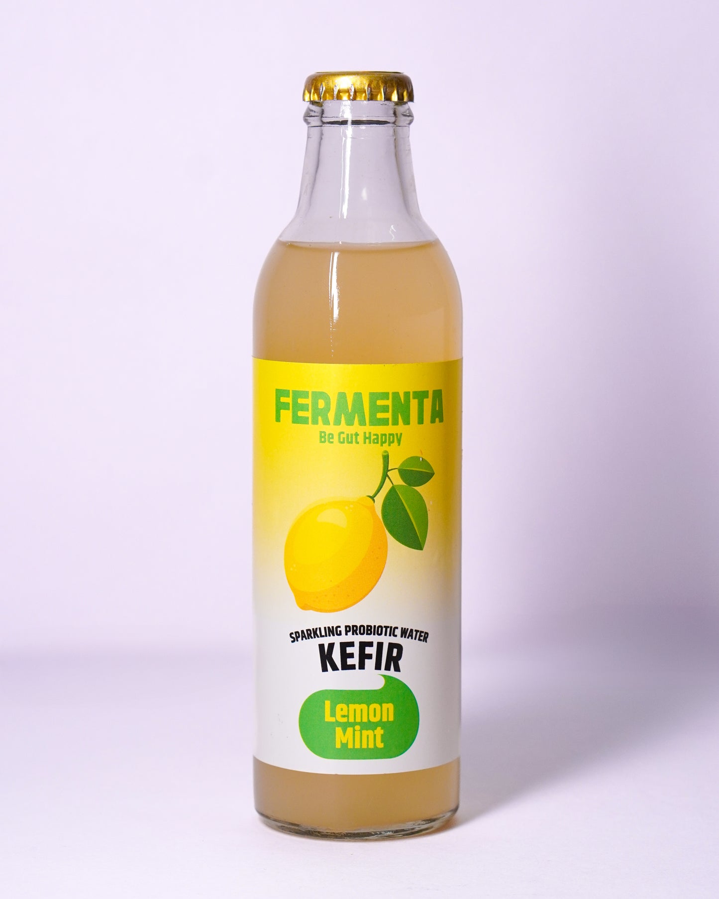 Fermenta Lemon Mint Water Kefir in a Glass Bottle 250ml