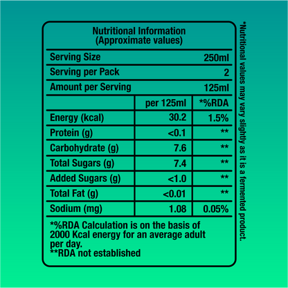 Fermenta Ginger Lemon Kombucha Nutrition label