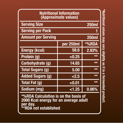 Fermenta Orange Coffee Kombucha Nutrition label