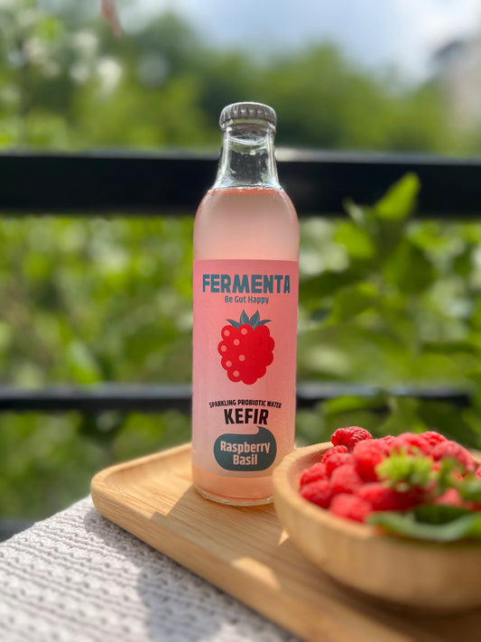 Raspberry Basil Water Kefir-Fermented Sparkling Probiotic Drink | 100% Natural & Vegan | Gut Health & Instant Hydration